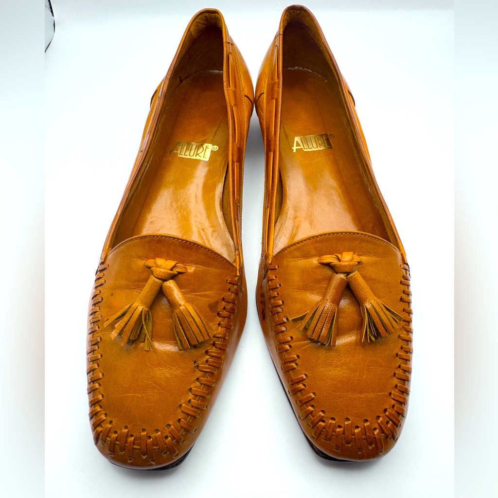 Women’s Vintage Allure Leather Brook Loafers In Veracruz Kiltie Tie Flats Size 7
